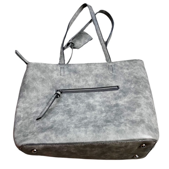 Grey Charming Charlie Large Double Handle Tote Bag Silver Beaded Detail Purse - Picture 13 of 16
